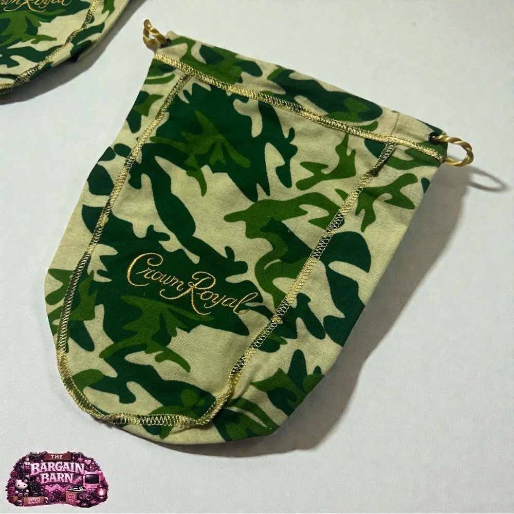 Crown Royal Limited Edition Green Camo 750ml Bottle Bags Gold Cord (Set of 2) - Picture 2 of 6